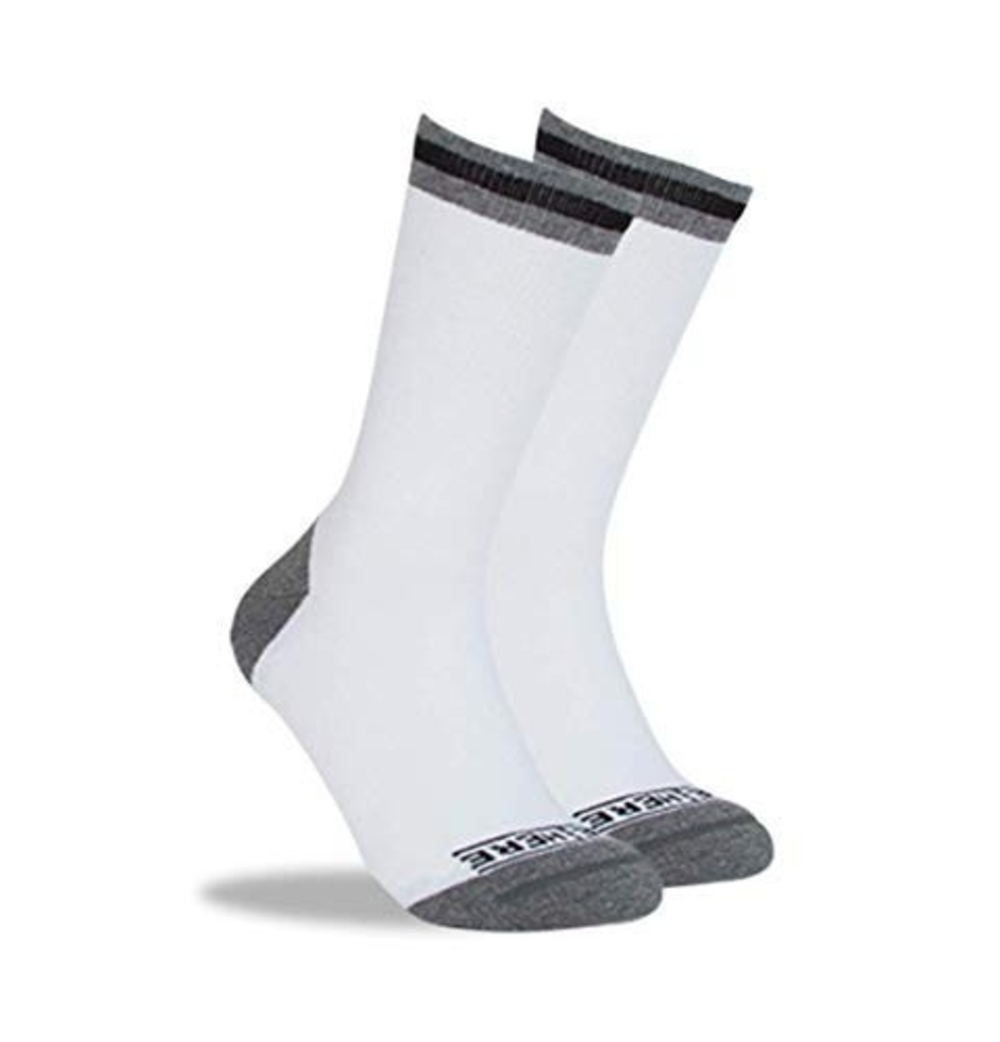 2 Pair MADE HERE Founder Crew White Grey Black Striped Unisex Socks Sz L/XL NWT